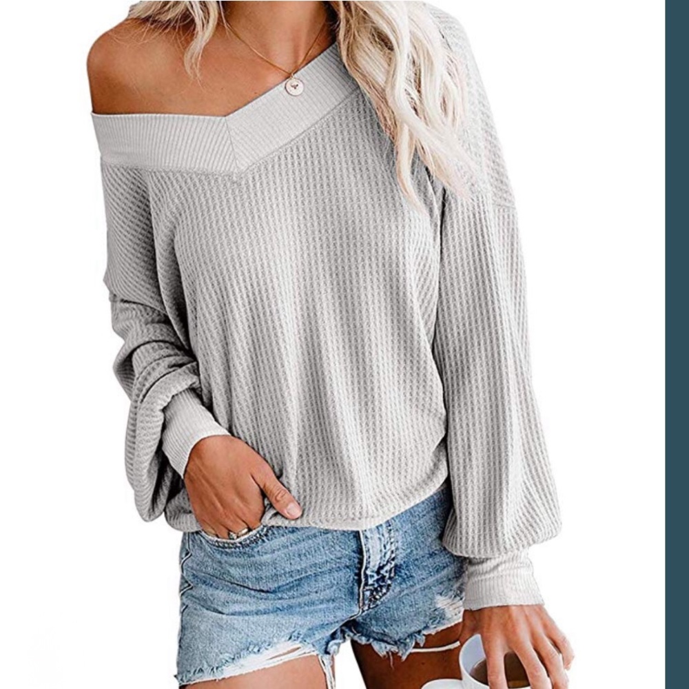 Gray Ribbed Waffle Pullover Sweater - Picture 2 of 3